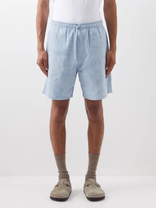 Z Drawstring Fade-washed Cotton Shorts - Mens - Blue