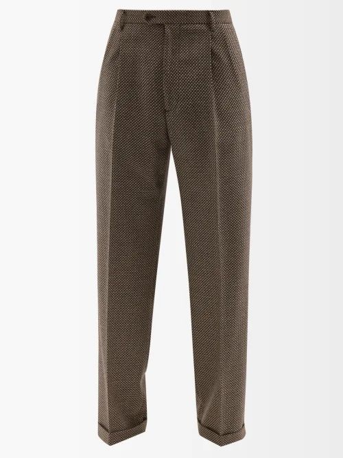 Pleated Straight-leg Birdseye-wool Trousers - Mens - Brown