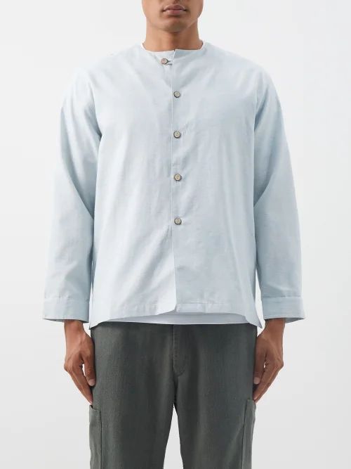 Mari Slubbed Cotton-blend Poplin Shirt - Mens - Light Blue