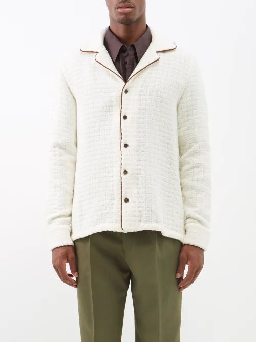 Giulio Piped-edge Wool Cardigan - Mens - White Multi