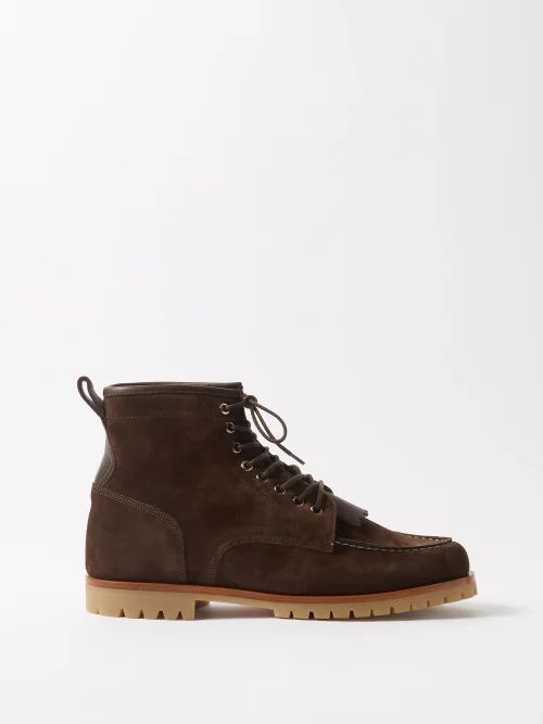 Jarmush Suede And Leather Boots - Mens - Dark Brown