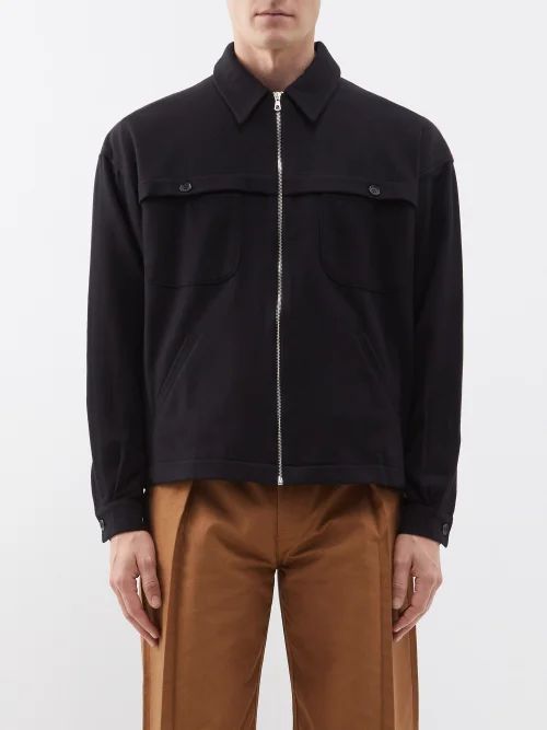 Patch-pocket Zipped Wool-blend Overshirt - Mens - Black