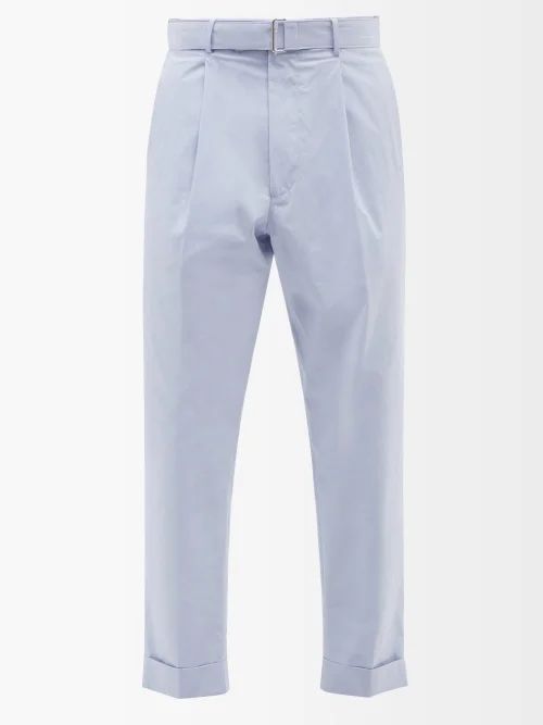 Hugo Cropped Cotton-poplin Trousers - Mens - Light Blue