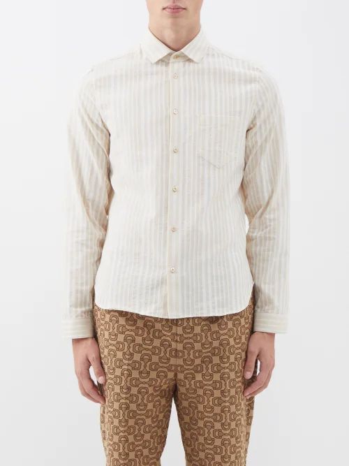 Patch-pocket Striped Cotton Shirt - Mens - Ivory