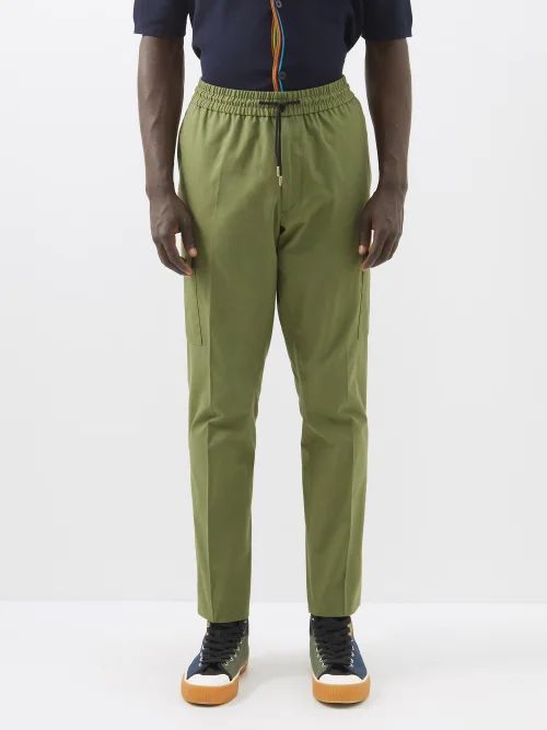 Drawstring-waist Organic-cotton Cargo Trousers - Mens - Green