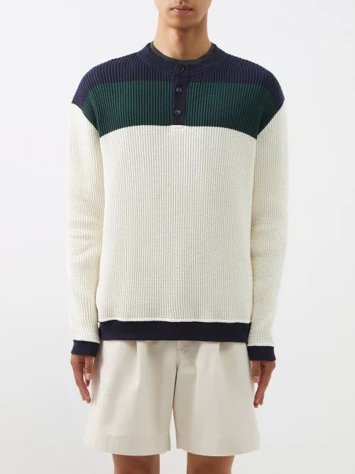 Colour-block Knitted-cotton Henley Top - Mens - Multi