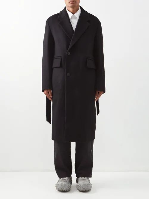 Single-breasted Wool-blend Overcoat - Mens - Black