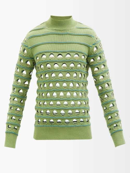 Leni Open-knit Striped Sweater - Mens - Light Green