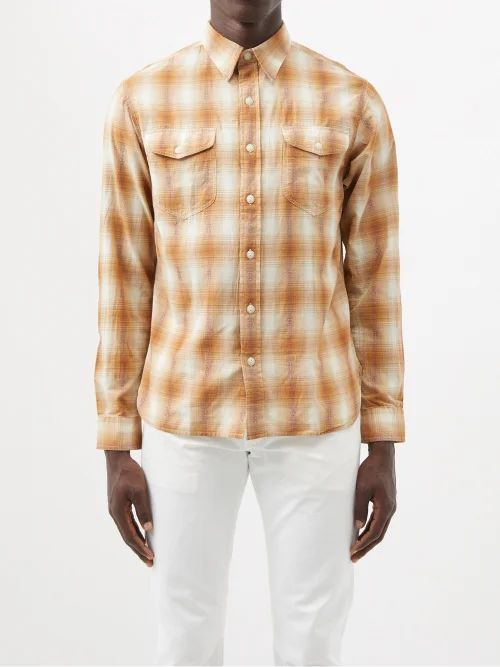 Plaid Cotton-twill Shirt - Mens - Beige Multi