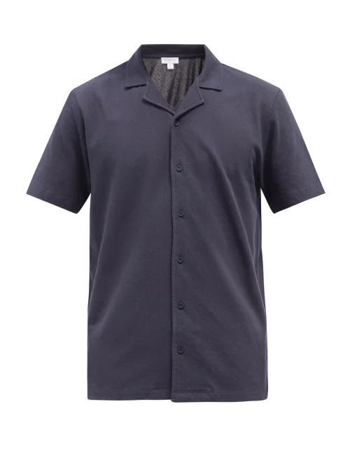 Riviera Cotton-piqué Shirt - Mens - Navy