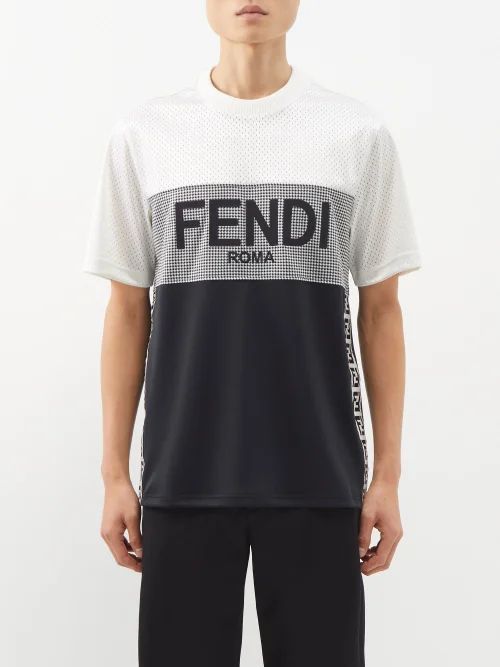 Logo Houndstooth Perforated Jersey T-shirt - Mens - White Black