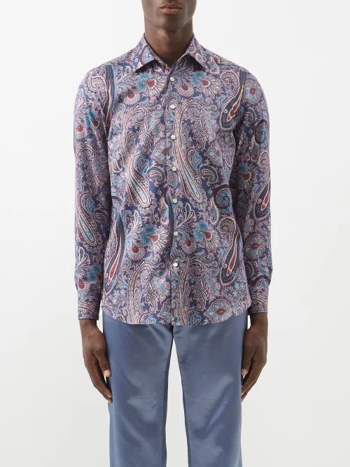 Paisley-print Cotton-poplin Shirt - Mens - Blue Multi
