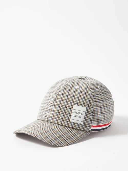 Checked Wool Baseball Cap - Mens - Grey Multi