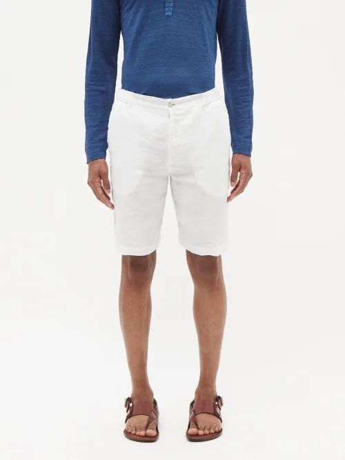 120% Lino - Linen-hopsack Shorts - Mens - White