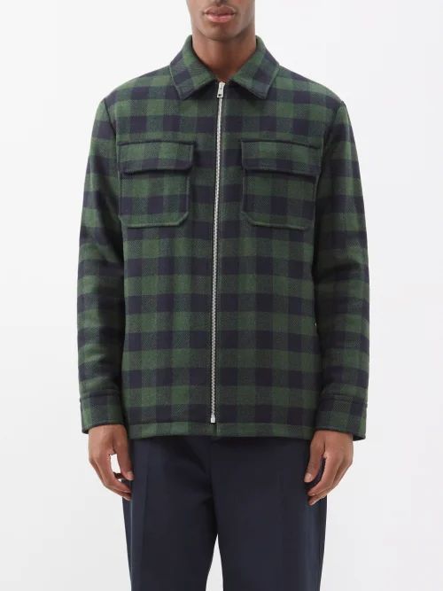 Ian Checked Wool-blend Overshirt - Mens - Green Multi