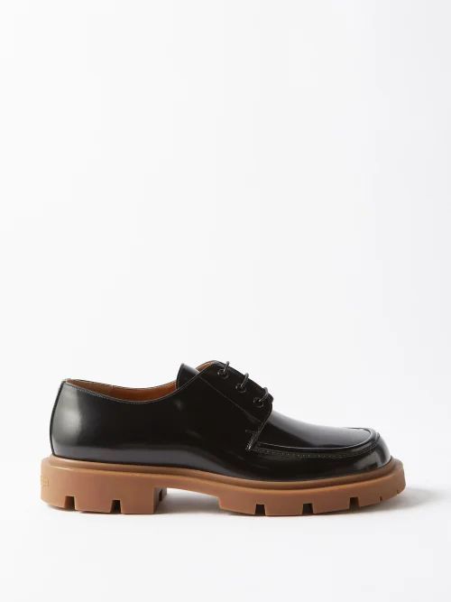 Ivy Lugged-sole Leather Derby Shoes - Mens - Black Brown