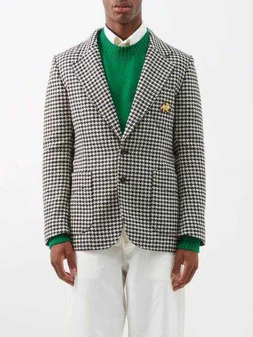 Single-breasted Houndstooth-check Wool Jacket - Mens - Black Multi
