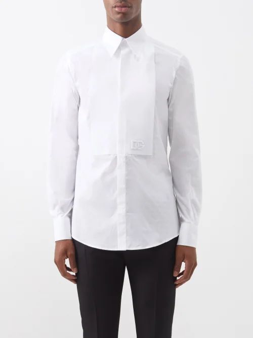 Logo-embroidered Cotton-poplin Tuxedo Shirt - Mens - White