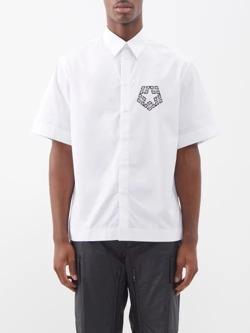 4g-logo Star-print Poplin Shirt - Mens - White