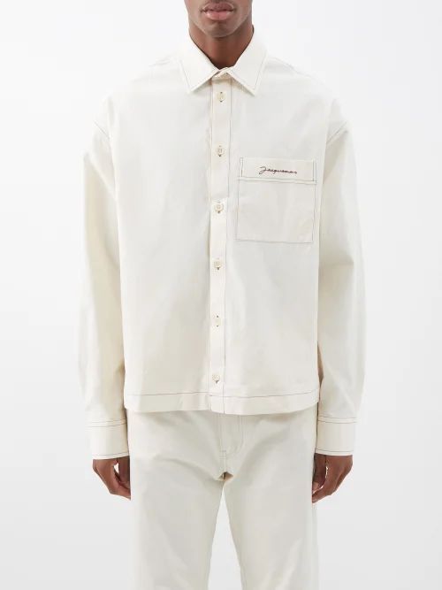Papier Topstitched Cotton-canvas Shirt - Mens - Off White