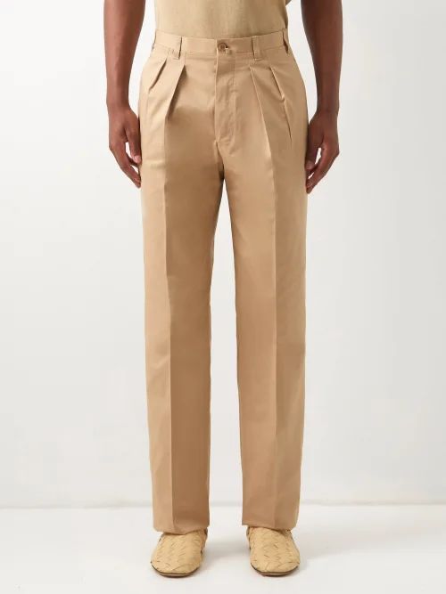 Umberto Pleated Cotton-blend Trousers - Mens - Beige