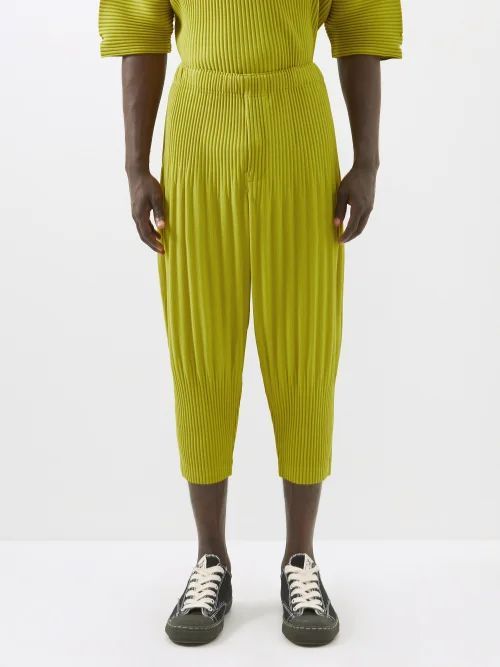 Cropped Technical-pleated Trousers - Mens - Light Green