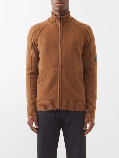 High-neck Zip Wool-blend Cardigan - Mens - Brown