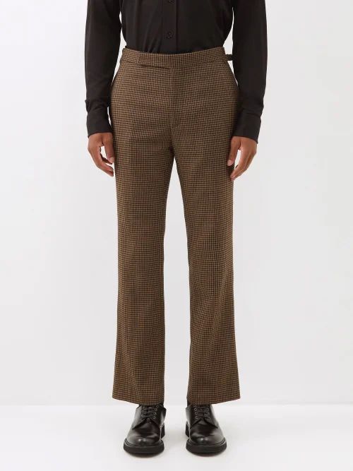 Checked Wool-blend Suit Trousers - Mens - Brown Multi