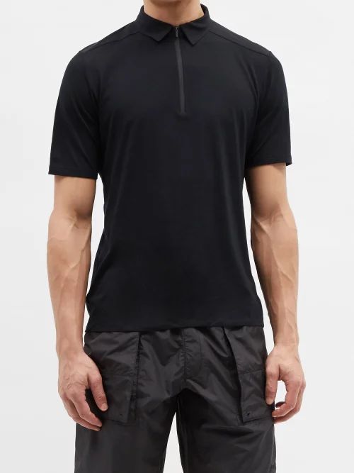 Frame Quarter-zip Wool-blend Jersey Polo Shirt - Mens - Black