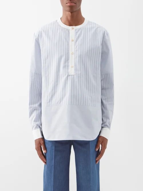 Tabla Pinstriped Cotton Shirt - Mens - Light Blue