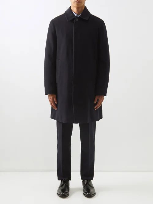Single-breasted Wool-blend Overcoat - Mens - Navy