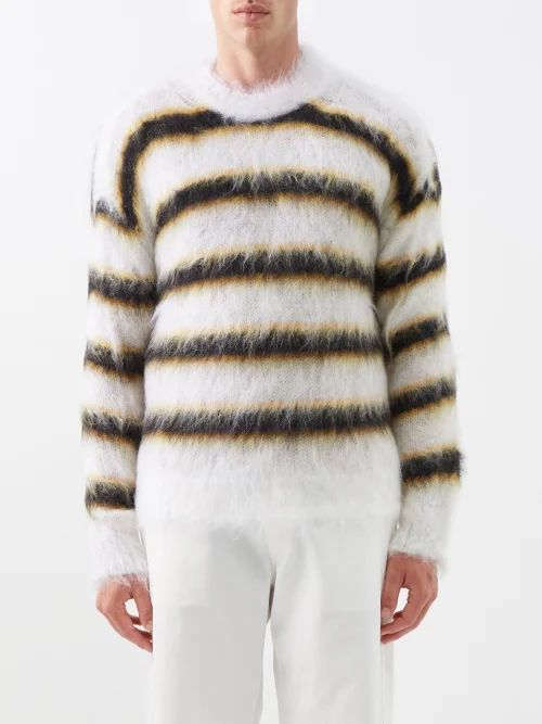 Striped Mohair-blend Sweater - Mens - White Multi