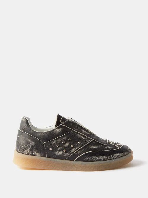 Replica Distressed-leather Trainers - Mens - Black