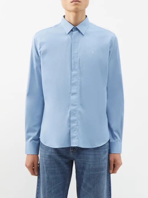 Ami De Caur-logo Organic-cotton Shirt - Mens - Blue