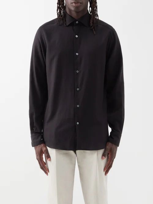 Cashco Spread-collar Cotton-blend Twill Shirt - Mens - Black