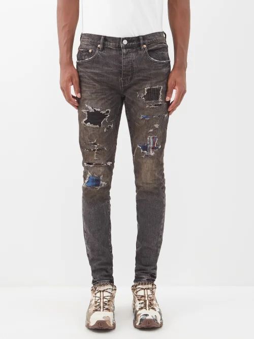 Heavy Repair Bleached Distressed Skinny Jeans - Mens - Black