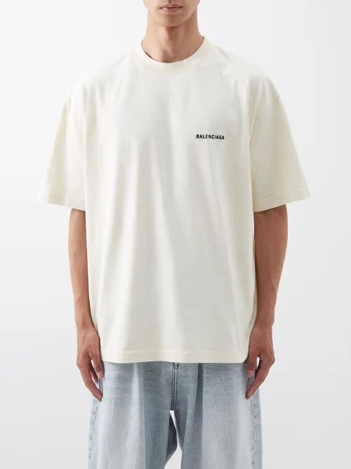 Logo-embroidered Cotton-jersey T-shirt - Mens - Cream/black