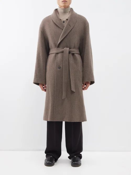 Padded-panel Belted Wool Overcoat - Mens - Brown