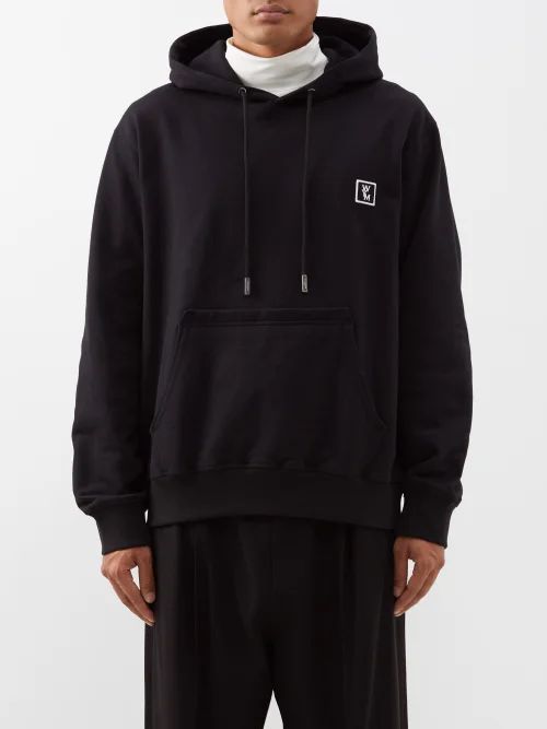 Logo-embroidered Cotton Hoodie - Mens - Black