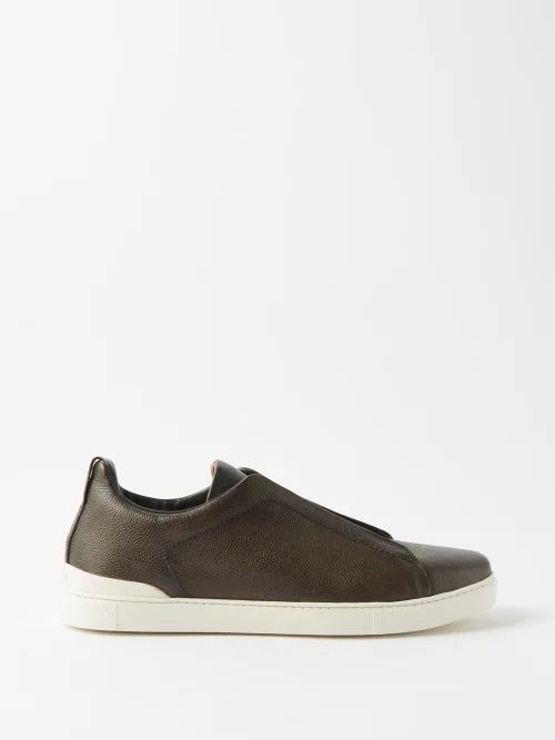 Triple Stitch Leather Trainers - Mens - Brown White