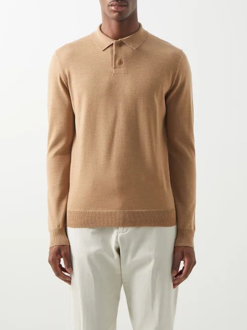 Jerry Merino Long-sleeved Polo Top - Mens - Beige
