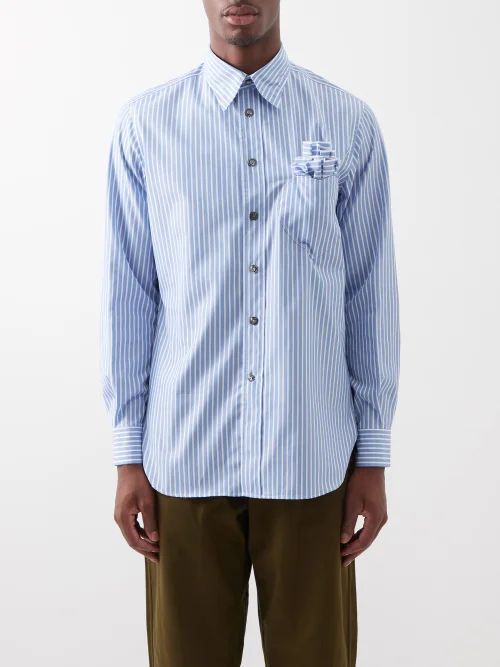 Pax Patch-pocket Striped Cotton-poplin Shirt - Mens - Blue Multi