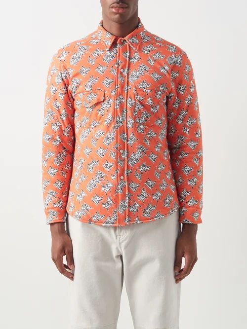 Be Nice-print Cotton Shirt - Mens - Orange Multi