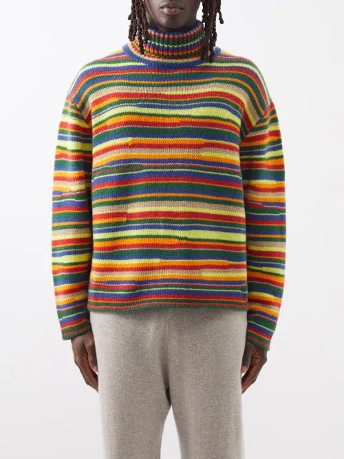Horizon Striped-cashmere Sweater - Mens - Brown Multi