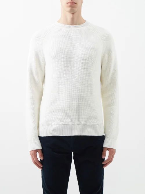 Raglan-sleeve Ribbed Wool-blend Sweater - Mens - White