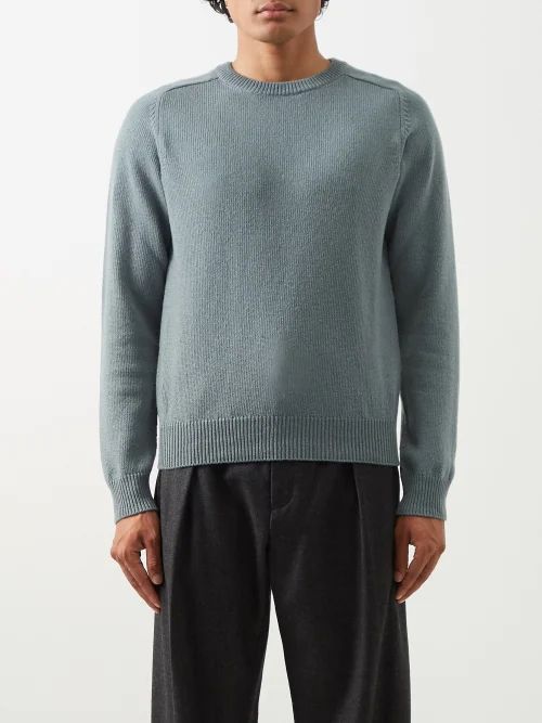 Crew-neck Cashmere Sweater - Mens - Blue