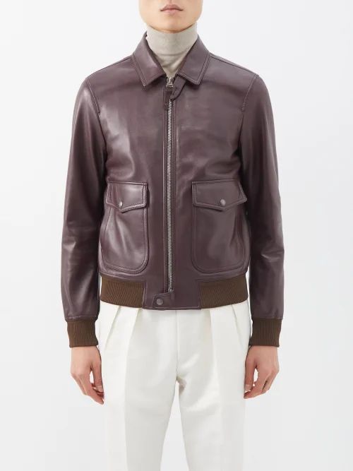 Flap-pocket Leather Jacket - Mens - Dark Purple