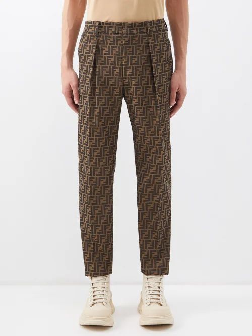 Ff-jacquard Pleated Cropped Tailored Trousers - Mens - Tobacco