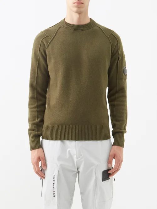 Goggle-lens Panelled Wool-blend Sweater - Mens - Green