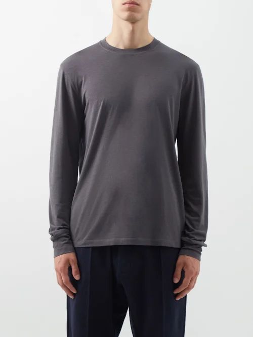 Lyocell-blend Jersey Long-sleeved T-shirt - Mens - Dark Grey